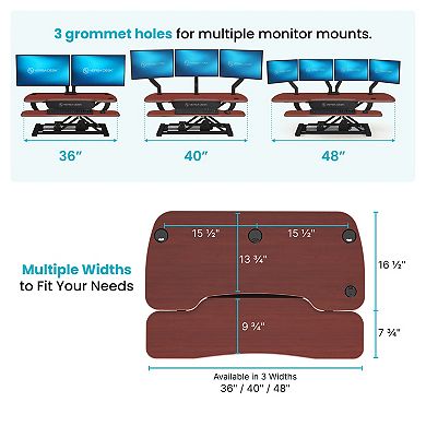 VersaDesk PowerPro 36"W Electric Adjustable Standing Desk Converter, Black-Cherry
