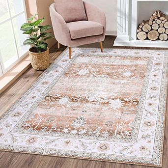 Area Rug Washable Rug Vintage Floral Floor Throw Carpet Distressed Entryway Mat Non Slip Accent Rug