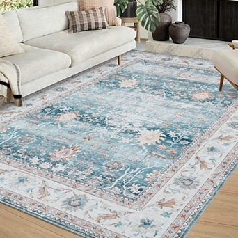 Area Rug Washable Rug Vintage Floral Floor Throw Carpet Distressed Entryway Mat Non Slip Accent Rug