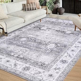 Area Rug Washable Rug Vintage Floral Floor Throw Carpet Distressed Entryway Mat Non Slip Accent Rug