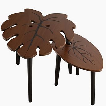 BOGASYL Modern Wooden Coffee Tables Set of 2 for Living Room Bedroom Apartment Balcony Yard