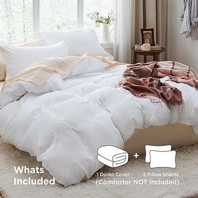 Soft Prewashed Polyester Duvet Cover Set, Cotton-Like Breathable Bedding with Zipper Closure