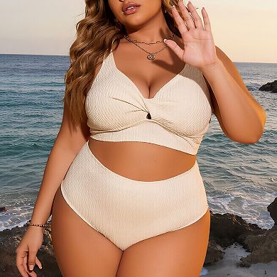 Women Ribbed High Waisted Bikini Set Adjustable Strap 2 Piece Bathing Suit