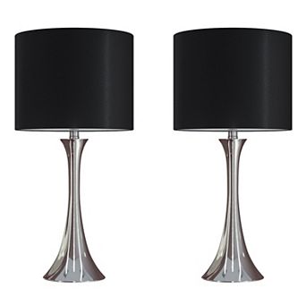 Loheer Contemporary Metal Table Lamp Set with Sparkly Linen Shade