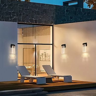 Loheer 2-Pack Outdoor Crystal Wall Light Fixture Weatherproof LED Wall Sconce with Light Sensor