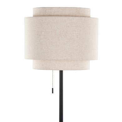 Loheer Contemporary Metal Floor Lamp with Linen Shade and Pull Chain