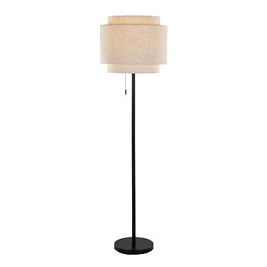 Loheer Contemporary Metal Floor Lamp with Linen Shade and Pull Chain