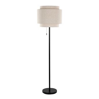 Loheer Contemporary Metal Floor Lamp with Linen Shade and Pull Chain