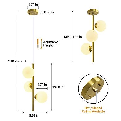 ZLAIQB 3-Light MidCentury Globe Height Adjustable Pendant Light