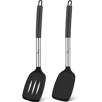 2 pc Silicone Spatula Set Heat-Resistant, Slotted & Solid Turner