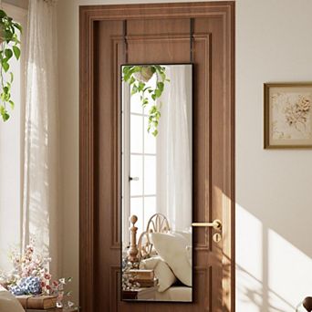 Black 16 in W x 50 in H Rectangle Aluminum Alloy Framed Vanity Door Mounted Mirror