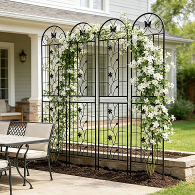 Loheer 4 Pack Metal Garden Trellis for Climbing Plants, Rustproof Outdoor Flower Support