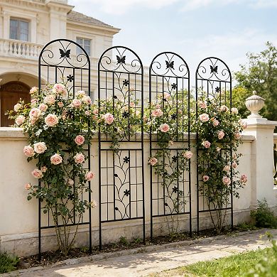 Loheer 4 Pack Metal Garden Trellis for Climbing Plants, Rustproof Outdoor Flower Support
