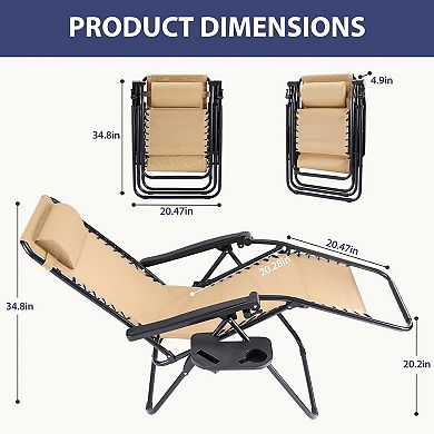 YIORTWO Set of 2 Zero Gravity Lounge Chairs Reclining Patio Chairs with Cup Holder