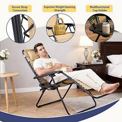 YIORTWO Set of 2 Zero Gravity Lounge Chairs Reclining Patio Chairs with Cup Holder