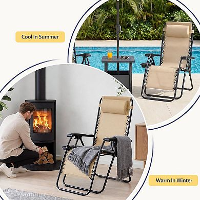 YIORTWO Set of 2 Zero Gravity Lounge Chairs Reclining Patio Chairs with Cup Holder