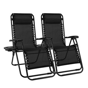 YIORTWO Set of 2 Zero Gravity Lounge Chairs Reclining Patio Chairs with Cup Holder