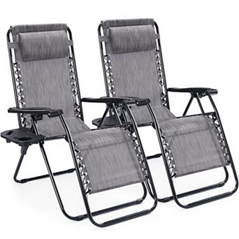 YIORTWO Set of 2 Zero Gravity Lounge Chairs Reclining Patio Chairs with Cup Holder