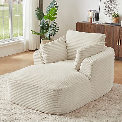 Loheer Oversized Corduroy Chaise Lounge Chair, No Assembly Comfy Indoor Sofa