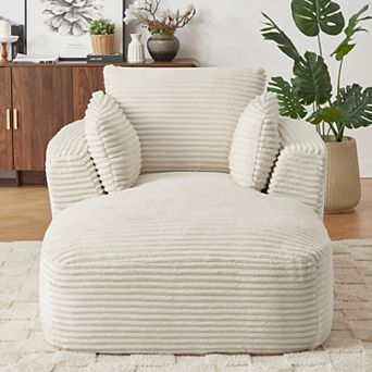 Loheer Oversized Corduroy Chaise Lounge Chair, No Assembly Comfy Indoor Sofa