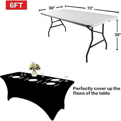 Fitted Black Spandex Tablecloth 2-Pack Washable Rectangular Cover