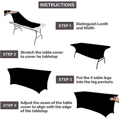 Fitted Black Spandex Tablecloth 2-Pack Washable Rectangular Cover