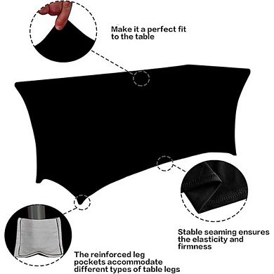 Fitted Black Spandex Tablecloth 2-Pack Washable Rectangular Cover