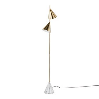 Loheer Modern Metal Floor Lamp with Dual Cone Shades and Faux Marble Base
