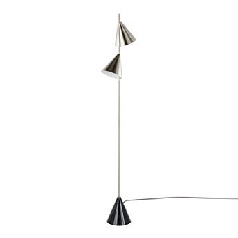 Loheer Modern Metal Floor Lamp with Dual Cone Shades and Faux Marble Base