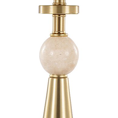 Loheer Table Lamp Set of 2 with Metal Base, Travertine Accent and Fabric Shade