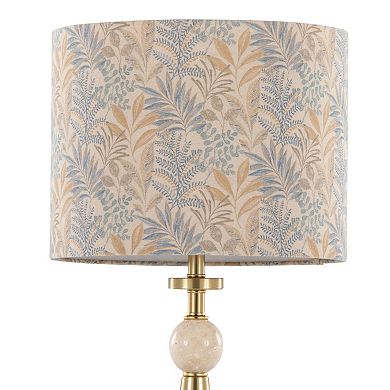 Loheer Table Lamp Set of 2 with Metal Base, Travertine Accent and Fabric Shade