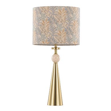 Loheer Table Lamp Set of 2 with Metal Base, Travertine Accent and Fabric Shade