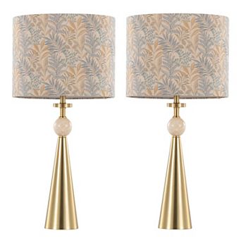 Loheer Table Lamp Set of 2 with Metal Base, Travertine Accent and Fabric Shade