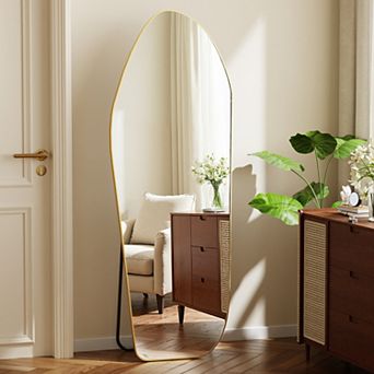 Gold 24 in W x 67 in H Irregular Aluminum Alloy Framed Full Length Floor Mirror