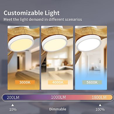 Modern 3 Wood Blades Flush Mount Standard Ceiling Fan with Integrated LED and Remote