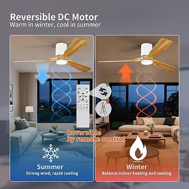 Modern 3 Wood Blades Flush Mount Standard Ceiling Fan with Integrated LED and Remote