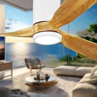 Modern 3 Wood Blades Flush Mount Standard Ceiling Fan with Integrated LED and Remote