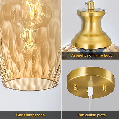 2 Pack Modern Hammered Glass Hanging Pendant Light Suitable For Kitchen Island 5.9 Inch