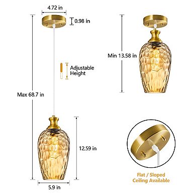 2 Pack Modern Hammered Glass Hanging Pendant Light Suitable For Kitchen Island 5.9 Inch