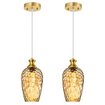 2 Pack Modern Hammered Glass Hanging Pendant Light Suitable For Kitchen Island 5.9 Inch