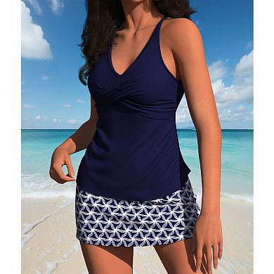 Women's 2-Piece Tankini Swimsuit with Skirted Bottom, Tummy Control Bathing Suit