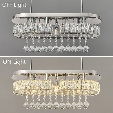 Rectangle Crystal Chandelier, Flush Mount Pendant Ceiling Light for Dining Room Kitchen Island