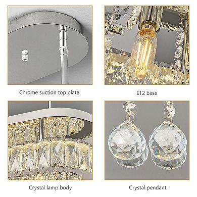 Rectangle Crystal Chandelier, Flush Mount Pendant Ceiling Light for Dining Room Kitchen Island