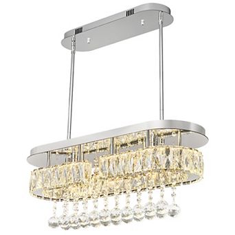 Rectangle Crystal Chandelier, Flush Mount Pendant Ceiling Light for Dining Room Kitchen Island
