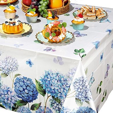 Spring Hydrangea Tablecloths, disposable plastic covers, waterproof 3 pack