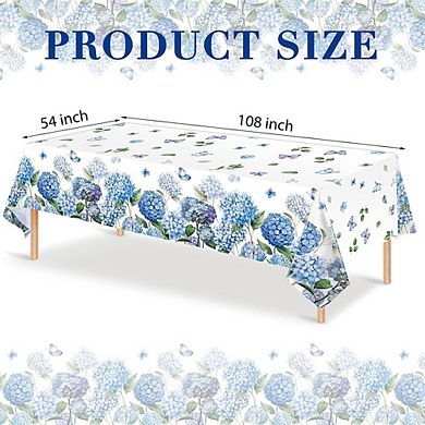 Spring Hydrangea Tablecloths, disposable plastic covers, waterproof 3 pack