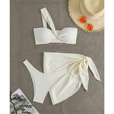 Women One Shoulder Bikini Set 3 Piece Swimsuit with Skirt Cutout Bathing Suit