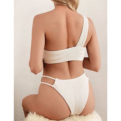 Women One Shoulder Bikini Set 3 Piece Swimsuit with Skirt Cutout Bathing Suit