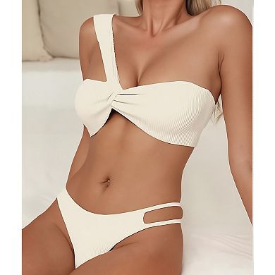 Women One Shoulder Bikini Set 3 Piece Swimsuit with Skirt Cutout Bathing Suit