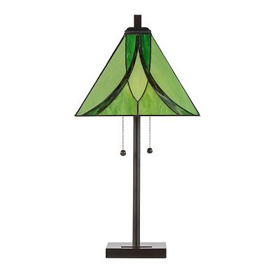 Loheer Art Glass Table Lamp with Metal Base and Dual Pull Chains